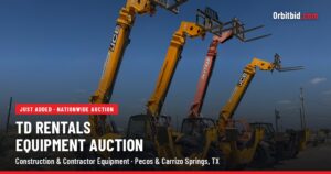 TD Rentals construction equipment auction featuring telehandlers in Pecos and Carrizo Springs, Texas