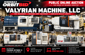 Valyrian Machine CNC equipment auction in Romulus Michigan featuring Johnford, Mazak, Haas and GF Agie Charmilles machinery